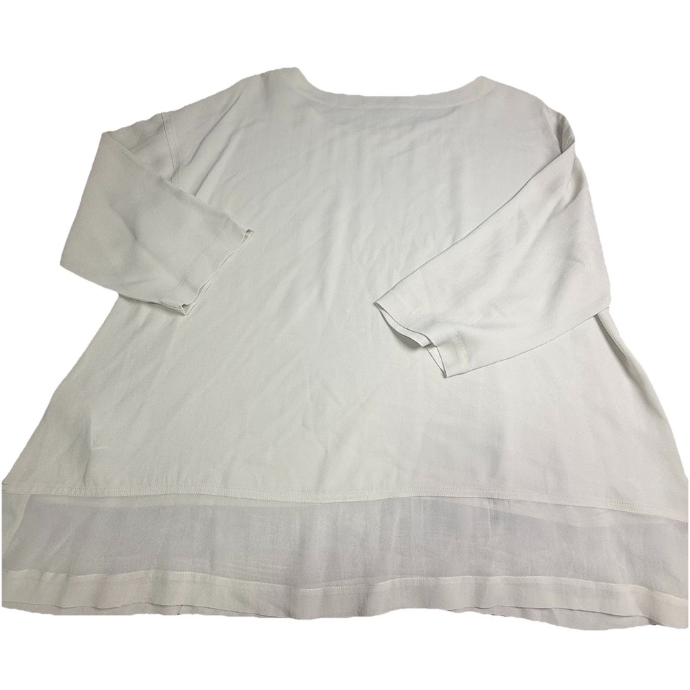 EILEEN FISHER 100% Silk Ivory Sheer Overlay Tunic Top M 3/4 Sleeve V-Neck Draped